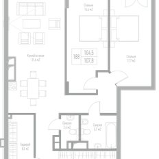 Квартира 107,8 м², 2-комнатная - изображение 2