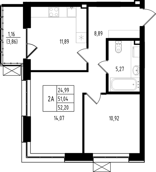 52,2 м², 2-комнатная квартира 8 260 000 ₽ - изображение 1