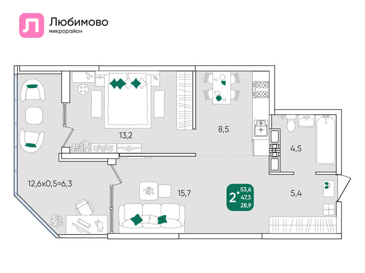 53,6 м², 2-комнатная квартира 6 798 142 ₽ - изображение 21