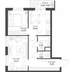 Квартира 57 м², 2-комнатная - изображение 1