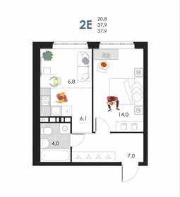 Квартира 37,9 м², 2-комнатная - изображение 1