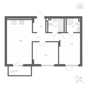 Квартира 57,6 м², 2-комнатная - изображение 1