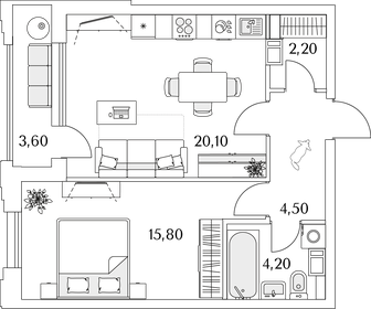 Квартира 48,8 м², 1-комнатная - изображение 1