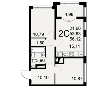 Квартира 56,1 м², 2-комнатная - изображение 1