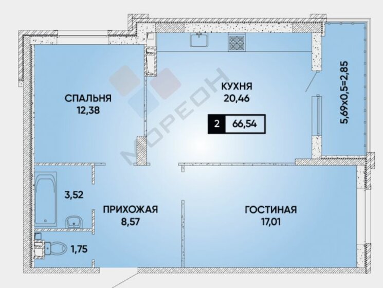 67 м², 2-комнатная квартира 7 500 000 ₽ - изображение 1