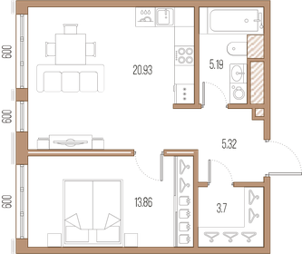 Квартира 49 м², 1-комнатная - изображение 1