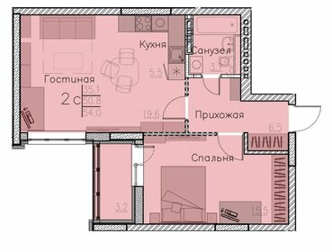 Квартира 54 м², 2-комнатная - изображение 1