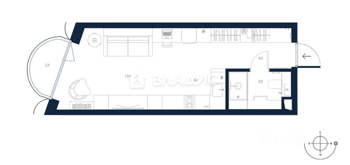 33 м², апартаменты-студия 17 800 000 ₽ - изображение 1