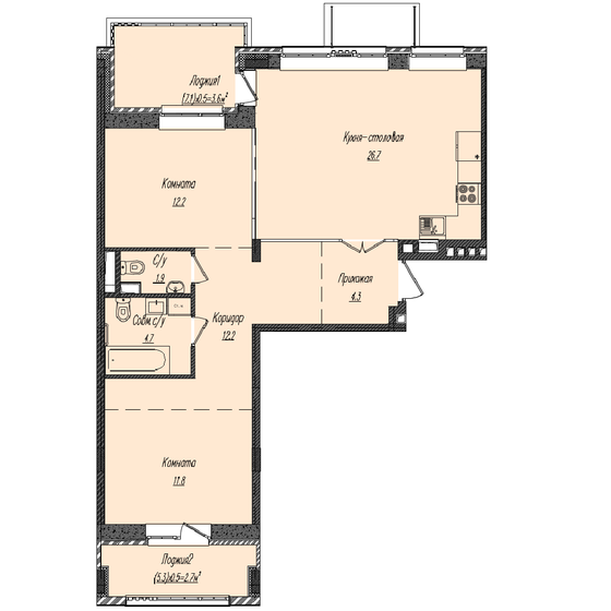 80,1 м², 2-комнатная квартира 22 828 500 ₽ - изображение 1