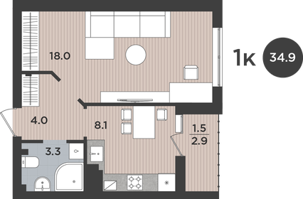 35,5 м², 1-комнатная квартира 4 300 000 ₽ - изображение 48