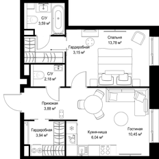 Квартира 47 м², 1-комнатная - изображение 3