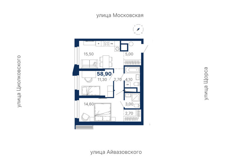 58,9 м², 2-комнатная квартира 11 793 017 ₽ - изображение 1