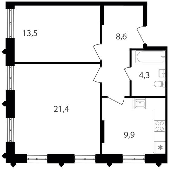 57,7 м², 2-комнатная квартира 16 784 930 ₽ - изображение 1