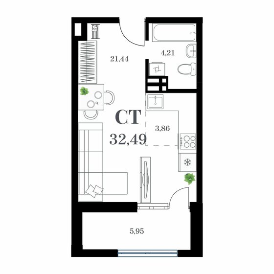 32,5 м², 1-комнатная квартира 8 447 400 ₽ - изображение 1
