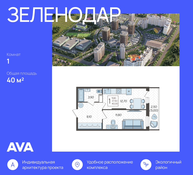 40 м², 1-комнатная квартира 5 440 000 ₽ - изображение 36