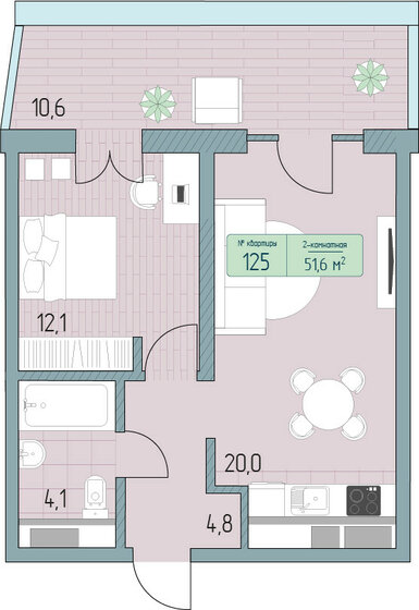 59 м², 2-комнатные апартаменты 13 054 800 ₽ - изображение 1