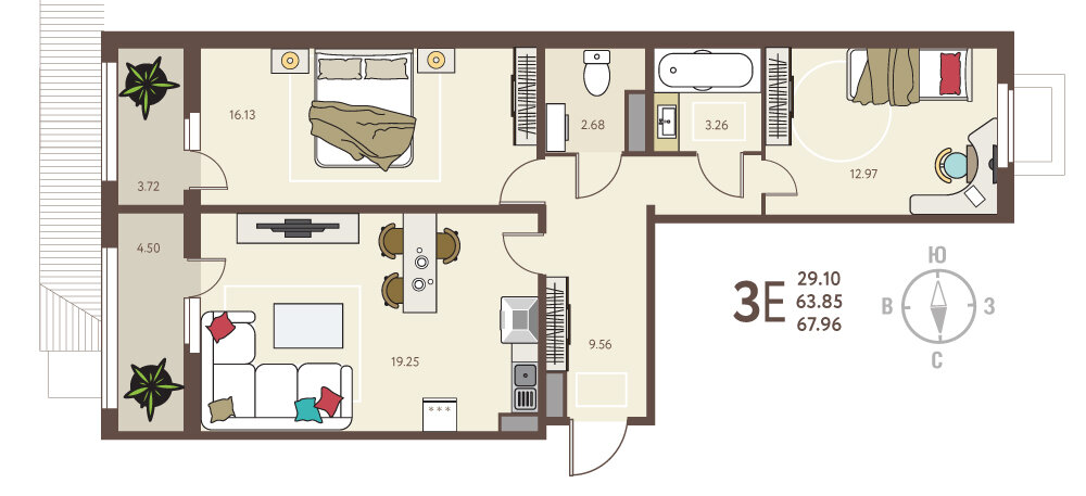 68 м², 2-комнатная квартира 6 897 940 ₽ - изображение 36