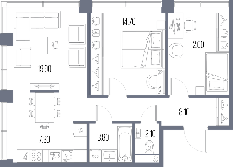 67,9 м², 2-комнатная квартира 33 155 570 ₽ - изображение 13