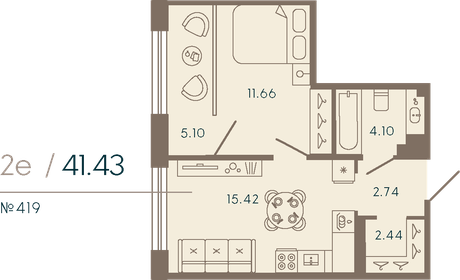 Квартира 41,4 м², 1-комнатные - изображение 1