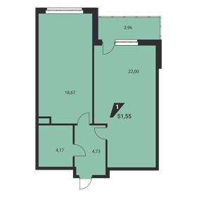 Квартира 51,4 м², 1-комнатная - изображение 2