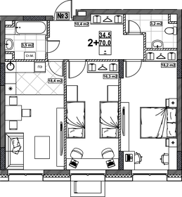 Квартира 70 м², 2-комнатная - изображение 1