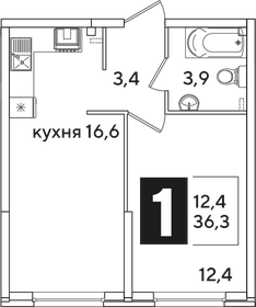 Квартира 36,3 м², 1-комнатная - изображение 2