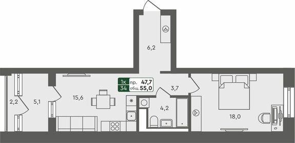 Квартира 55 м², 1-комнатная - изображение 1