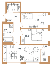 Квартира 68 м², 2-комнатная - изображение 1