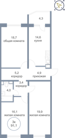 91,1 м², 3-комнатная квартира 9 050 000 ₽ - изображение 9