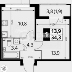 Квартира 34,3 м², 1-комнатная - изображение 1