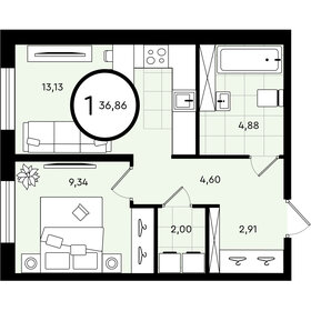 35,4 м², 1-комнатная квартира 4 761 100 ₽ - изображение 42