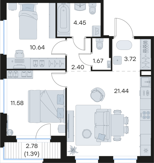 70,6 м², 3-комнатная квартира 14 811 764 ₽ - изображение 36
