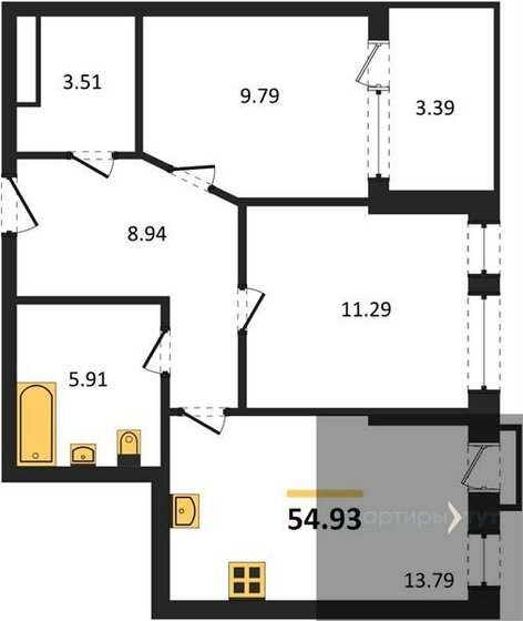 54,9 м², 2-комнатная квартира 8 513 269 ₽ - изображение 1