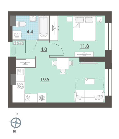 39,5 м², 1-комнатная квартира 7 549 872 ₽ - изображение 19
