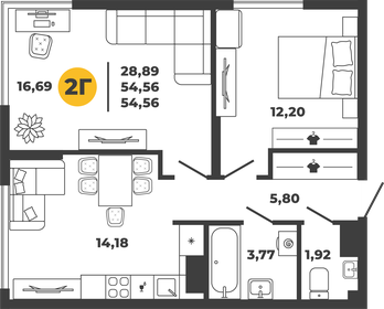 Квартира 54,6 м², 2-комнатная - изображение 1