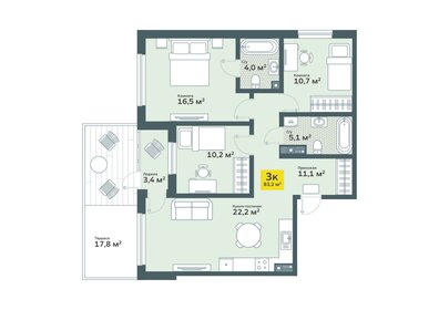 Квартира 83,2 м², 3-комнатная - изображение 1