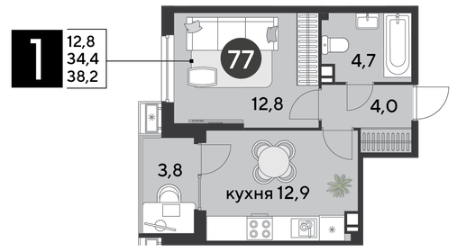 38,2 м², 1-комнатная квартира 6 826 340 ₽ - изображение 16