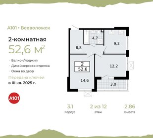 Квартира 52,6 м², 2-комнатная - изображение 1