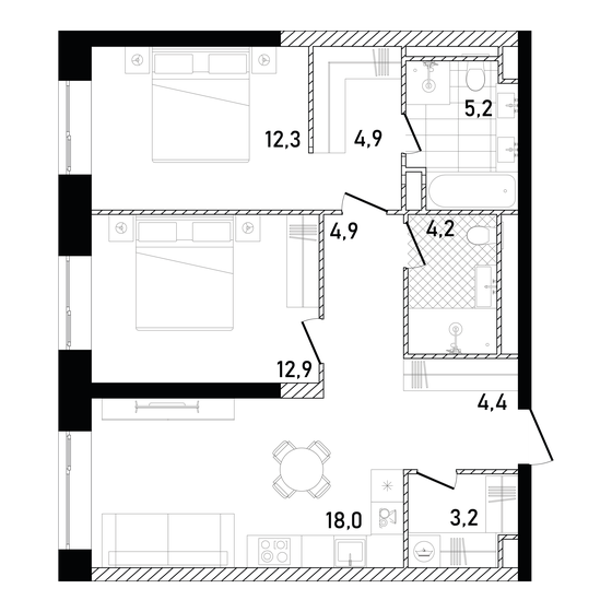 69,9 м², 2-комнатная квартира 50 902 048 ₽ - изображение 1