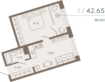 Квартира 42,7 м², 1-комнатные - изображение 1