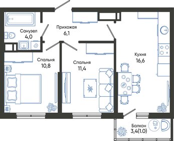 51,1 м², 2-комнатная квартира 9 008 930 ₽ - изображение 64