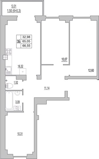 66,6 м², 3-комнатная квартира 4 991 250 ₽ - изображение 1