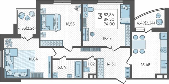 Квартира 94 м², 3-комнатная - изображение 1