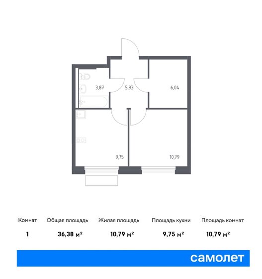 36,4 м², 1-комнатная квартира 9 317 481 ₽ - изображение 1