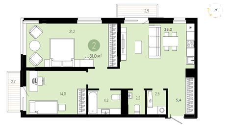 Квартира 81 м², 2-комнатная - изображение 1