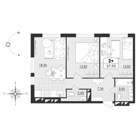 Квартира 58 м², 2-комнатная - изображение 1