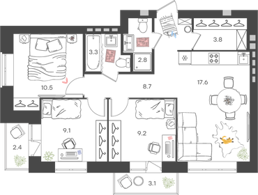Квартира 67,1 м², 3-комнатная - изображение 1