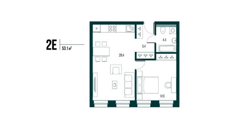 Квартира 53,1 м², 1-комнатная - изображение 5