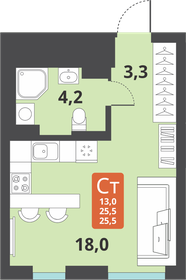 25,5 м², квартира-студия 3 960 000 ₽ - изображение 8