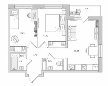 Квартира 56,9 м², 2-комнатная - изображение 1